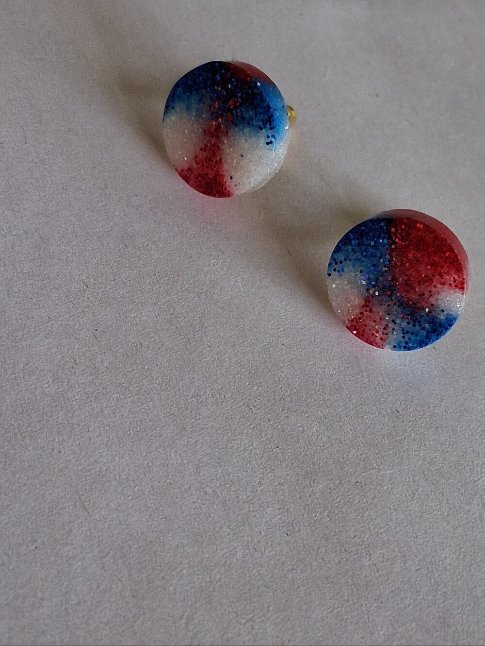5/$25 Hand Crafted Red, White & Blue Glitter Resin Stud Earrings - Picture 3 of 3